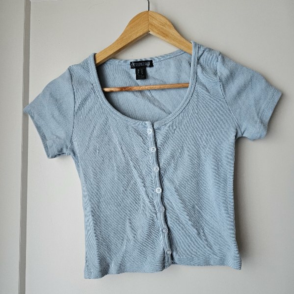 Essentials Women's Blue Button-Up Top
